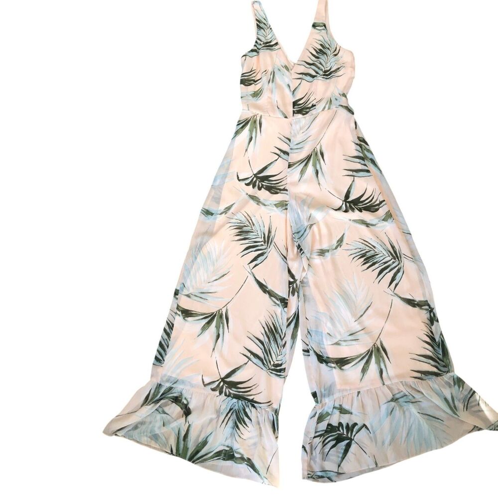 AVEC LES FILLES Romantic Beachy Boho Peach Chiffon‎ Wide-Leg Ruffle Jumpsuit 4